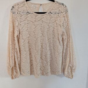 Maurices Burnout Velvet Cream Balloon Long Sleeve Top Cottagecore Fairy Y2K